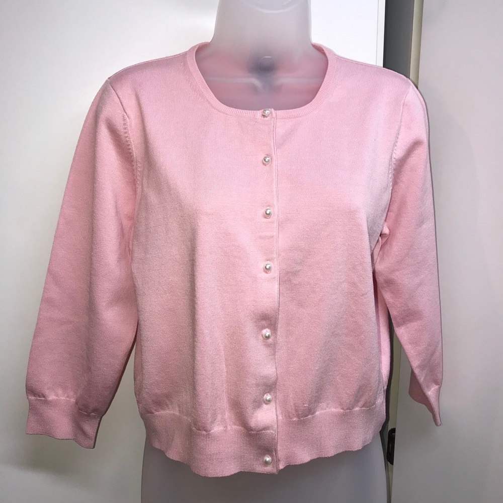 INC pale pink button up cardigan 73% silk size L